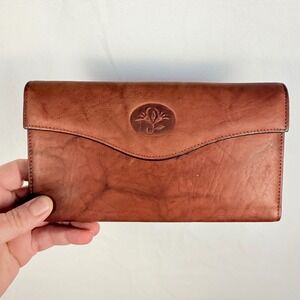 Vintage Buxton Brown Leather Cowhide Wallet Foldover Checkbook Coin Purse Photos